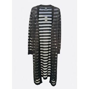 INC International Concepts Womens XXL Sheer Striped Duster Cardigan Deep Black